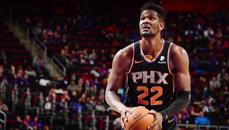 Deandre Ayton shoots a free throw for the Suns. Is his time up in Phoenix after four years?