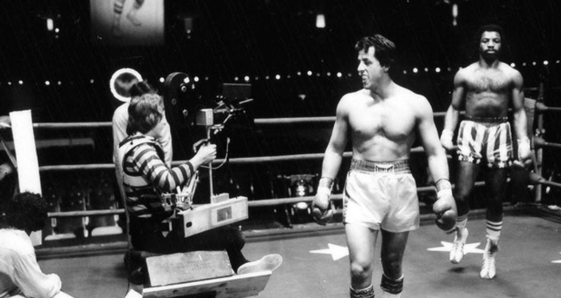 Yönetmen John G. Avildsen ve Sylvester Stallone ile Carl Weathers, Rocky,1976