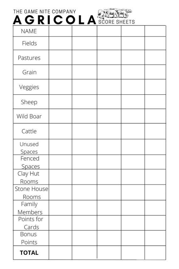 Agricola Score Card Print Ready File Agricola Scoresheet | Etsy