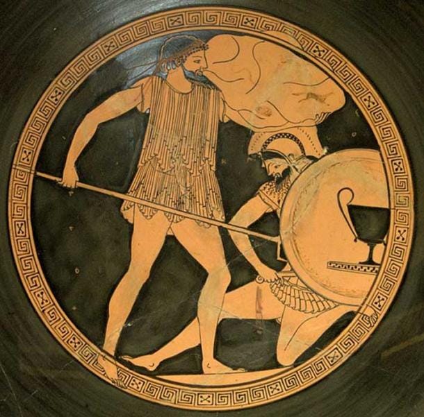 Poseidon (left) holding a trident and battling a Giant. (Bibi Saint-Pol / Public Domain)