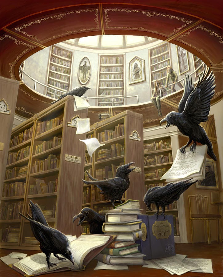 Ravens in the Library Digital Art by Rob Carlos