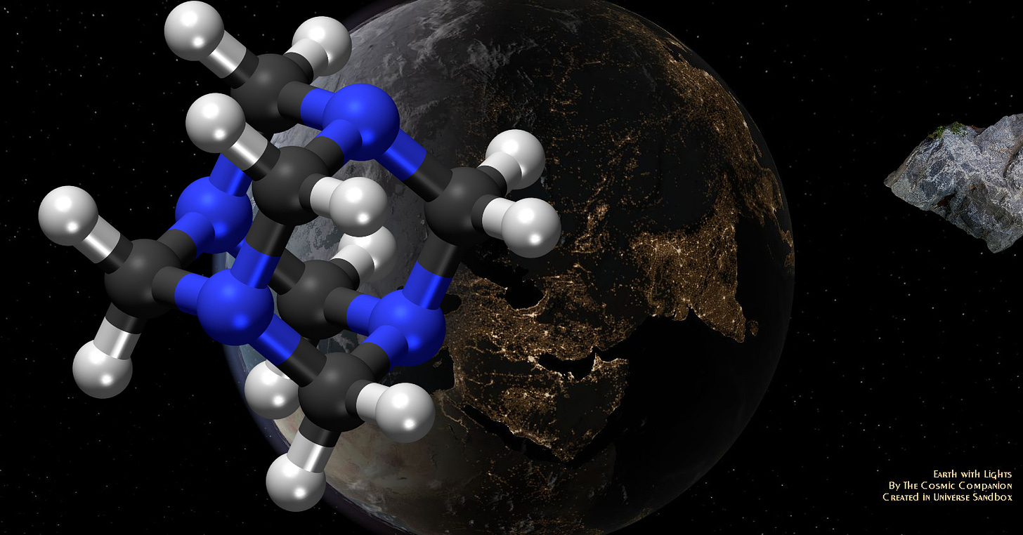 a Hexamine molecule orbiting Earth