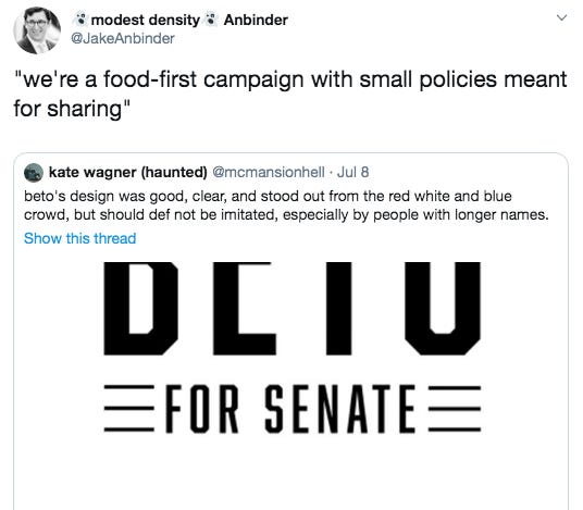 Screenshot of a funny tweet about Beto's campaign logo