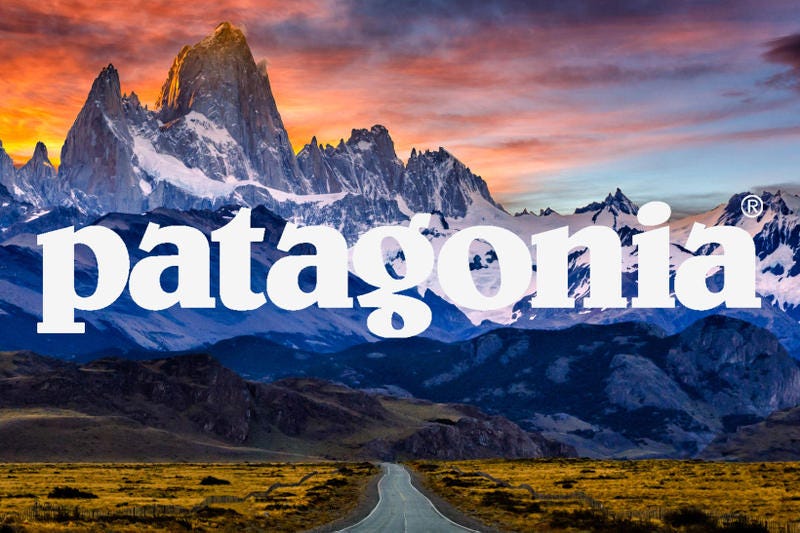 Patagonia Logo Over Mountains