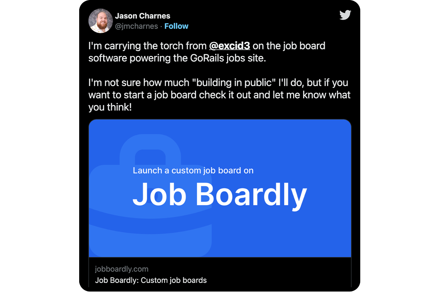 I'm carrying the torch from @excid3 on the job board software powering the GoRails jobs site. I'm not sure how much "building in public" I'll do, but if you want to start a job board check it out and let me know what you think!