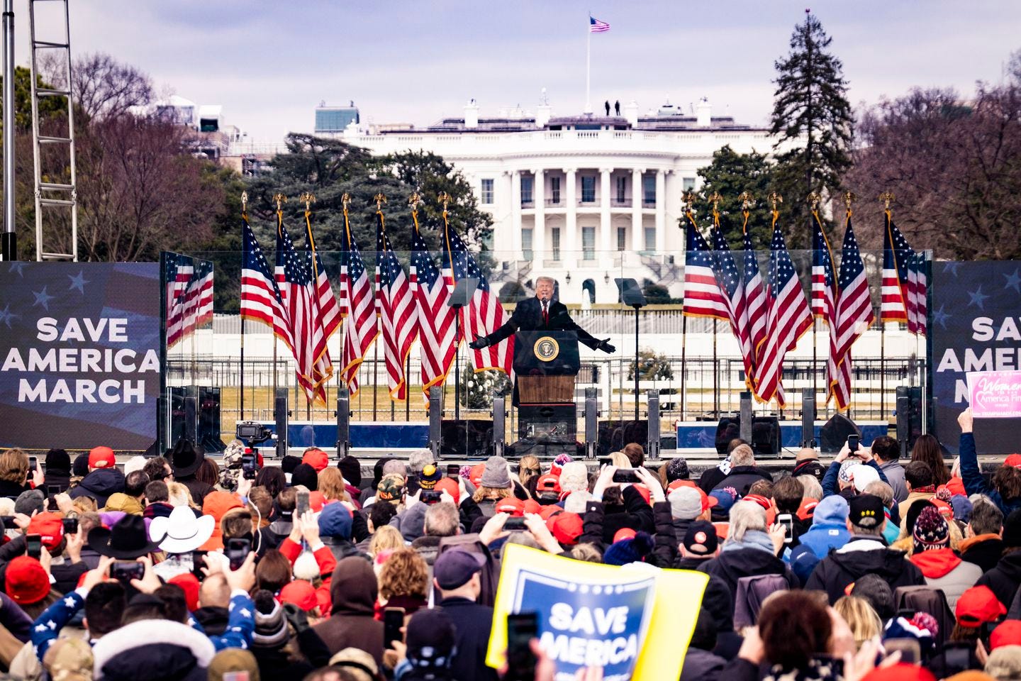 Then President Donald Trump spoke at a rally with the White House in the background, in Washington on Jan. 6, 2021. Lawyers for former President Trump on Thursday asked the Supreme Court to block the release of White House records concerning the Jan. 6 attack on the Capitol, arguing that he had a constitutional right to shield the materials from Congress even though President Biden declined to invoke executive privilege over them.