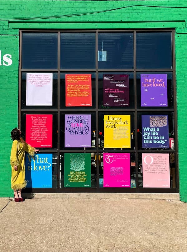 The second installment of Valentino’s text-based advertising campaign, “The Narratives,” on display at one of the two Greedy Reads books shops in Baltimore, March 2022.