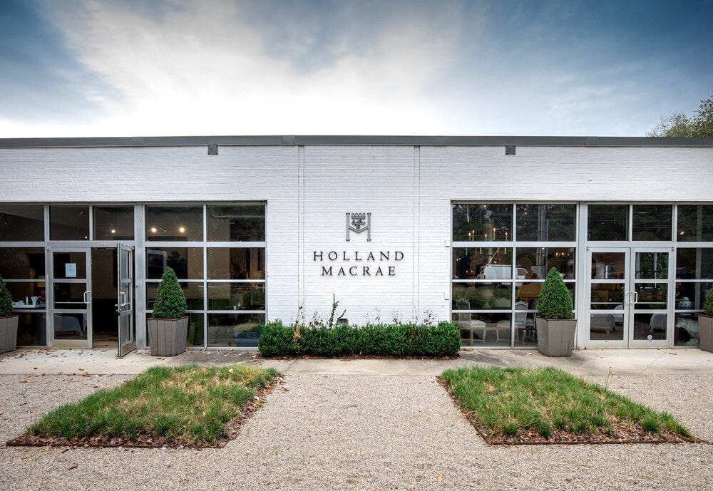 Exterior view of  Holland MacRae  showroom and the entrance to Sheep &amp; Meadow on the left.