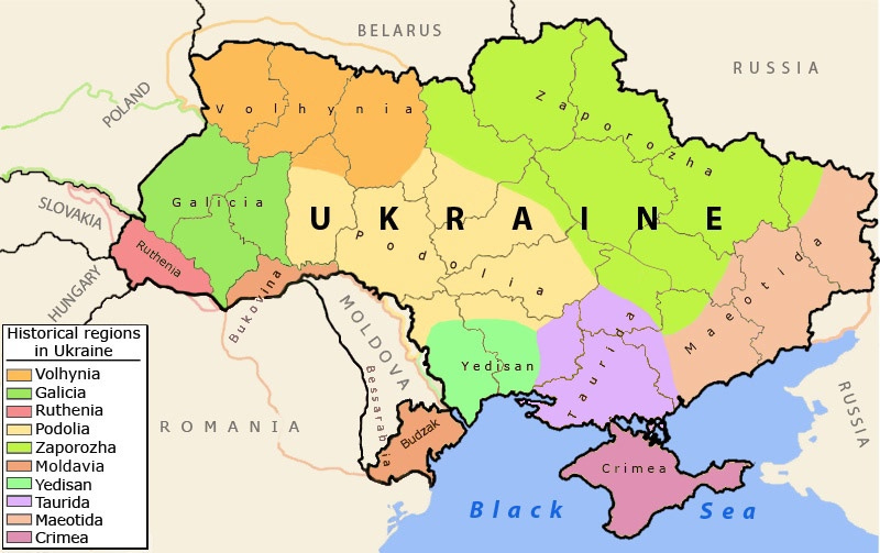 Ukraine - régions historiques • Map • PopulationData.net
