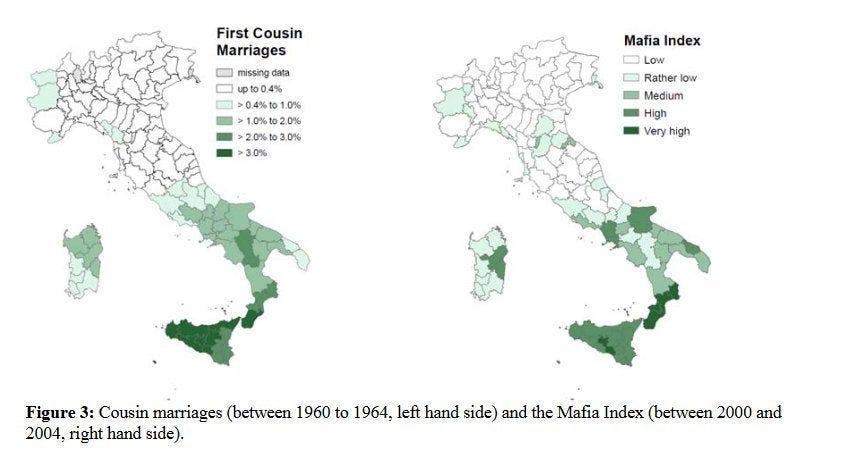 First-cousin marriage and Mafia in Italy : r/MapPorn