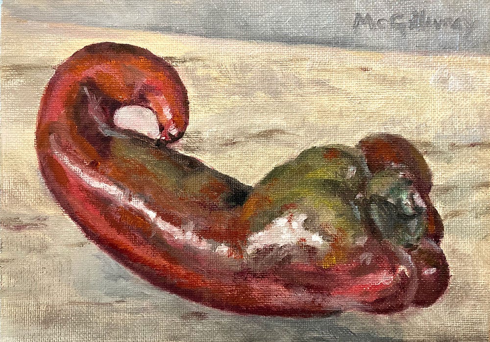 Oil painting of a sweet Italian pepper