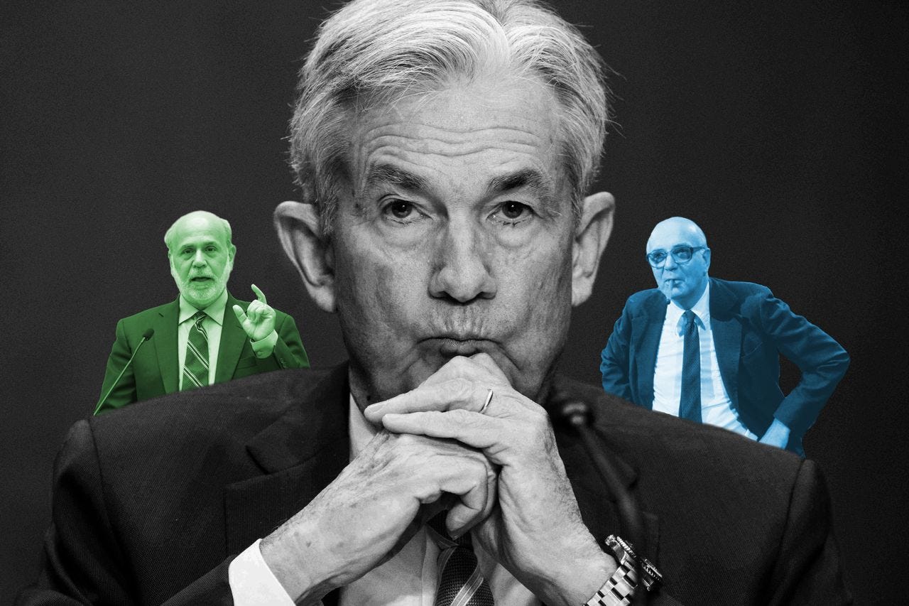 Ben Bernanke, Jerome Powell and Paul Volcker