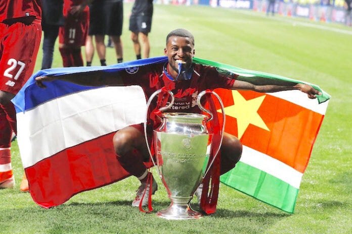 James Nalton on Twitter: &quot;Georginio Wijnaldum with the cup and a  Netherlands/Suriname flag. Both he and Virgil van Dijk have Surinamese  roots 🇳🇱🇸🇷🏆… https://t.co/UIAxTDAbeE&quot;