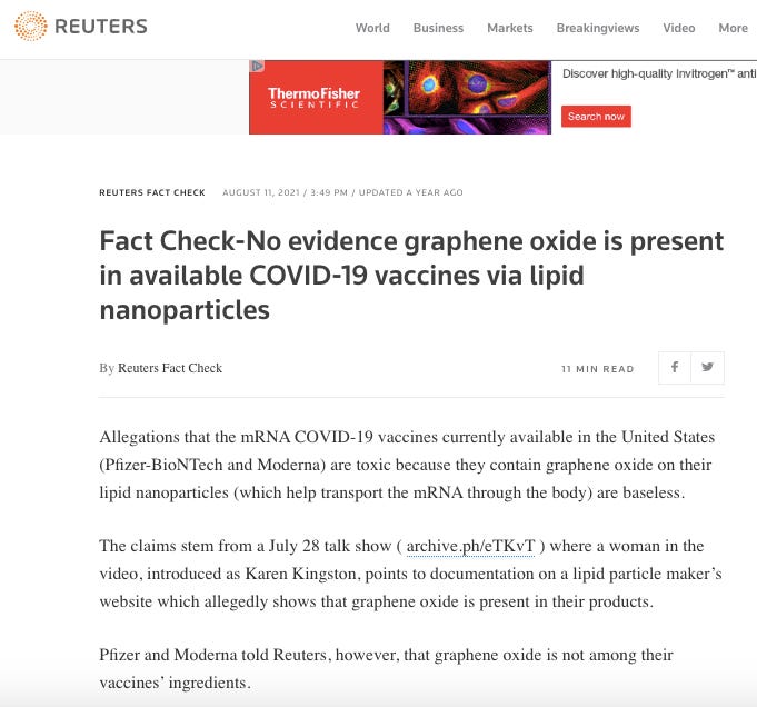 Dear Anonymous Reuters Fact Check Team Member, Regarding Graphene Oxide 