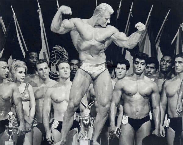 Dave Draper at the 1965 Mr. America competition. He won that and two other major bodybuilding titles before dropping out of competition at age 28.