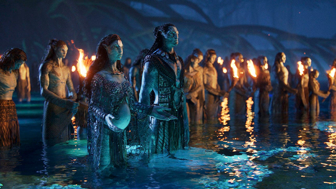 (L-R): Ronal, Tonowari, and the Metkayina clan in 20th Century Studios' AVATAR: THE WAY OF WATER.