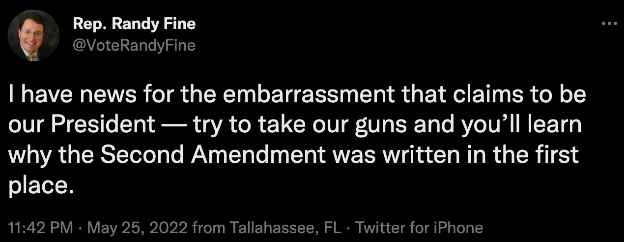 I have news for the embarrassment that claims to be our President — try to take our guns and you’ll learn why the Second Amendment was written in the first place.