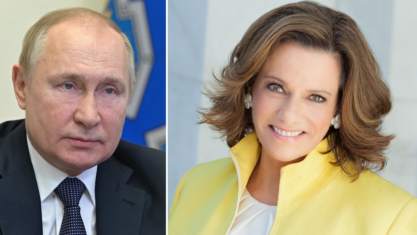 KT McFarland till höger, Vladimir Putin, Rysslands president, till vänster.