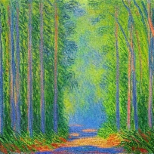 AI painting of a forest in the style of Claude Monet