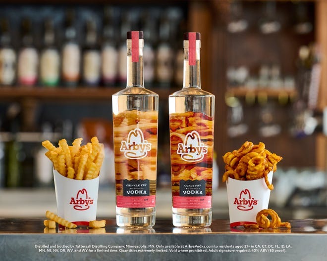 From left: Arby's Crinkle Fry Vodka and Curly Fry Vodka.