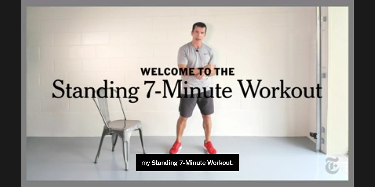screenshot of the Standing 7 Minute Workout from the NY Times