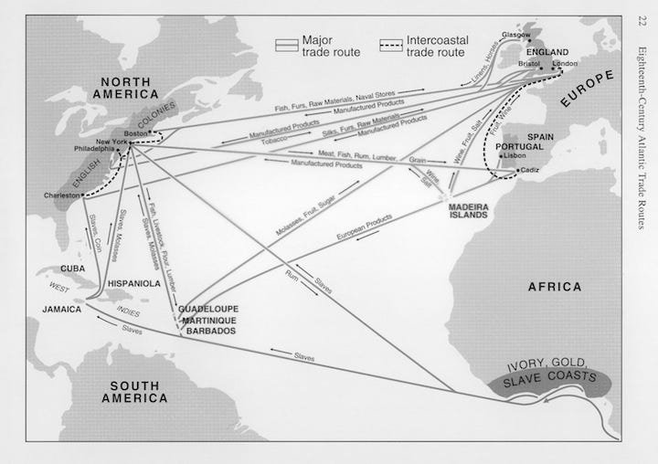 educational map of triangular trade system