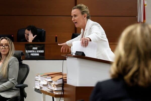 Melisa McNeill, a public defender, asked jurors to sentence Nikolas Cruz to life in prison during closing statements at the Broward County Courthouse in Fort Lauderdale, Fla., on Tuesday.