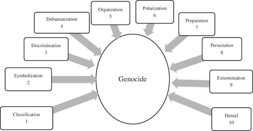 The 10 stages of the genocide of a human group. Schematic depiction of... |  Download Scientific Diagram