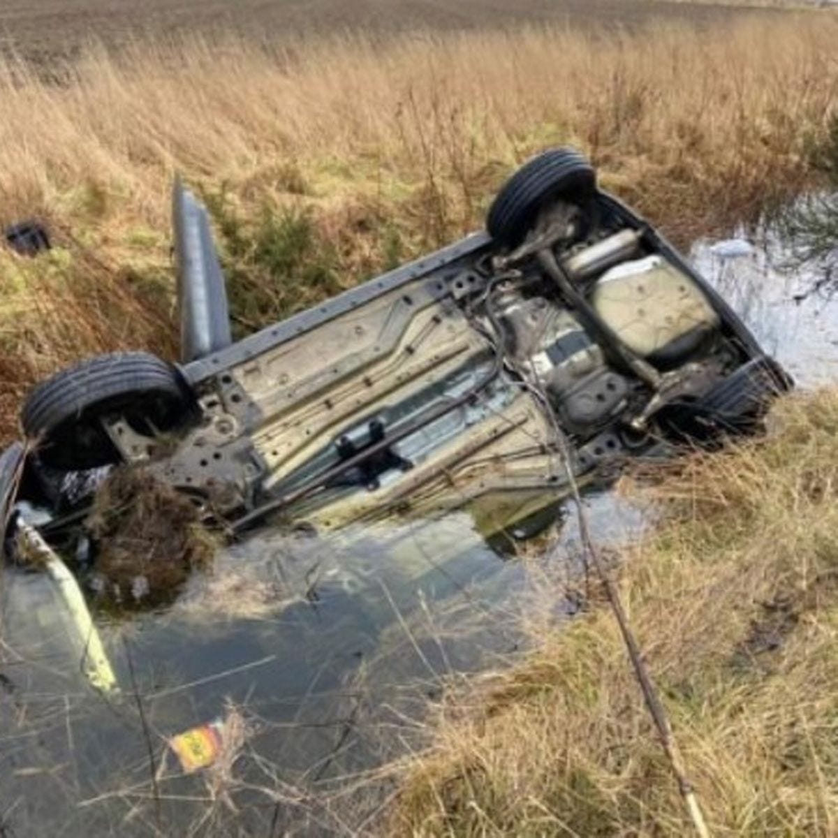 Car flips onto roof and lands in water-filled ditch in horror crash - Daily  Record
