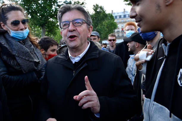 Left wing member of the French National Assembly Jean-Luc Melenchon attends a demonstration against racism and police brutality at Place de la...