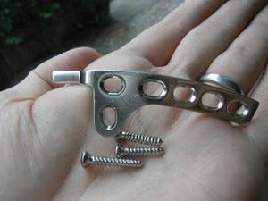 A steel plate, 'hook' design, like the one in my shoulder A steel plate, 'hook' design, like the one in my shoulder