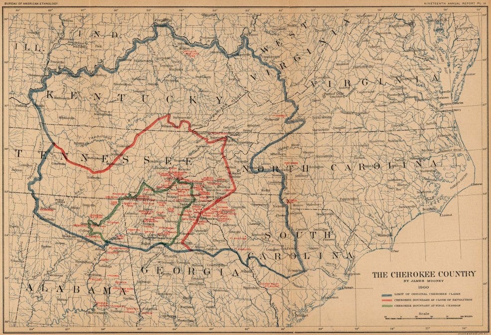 Map of Cherokee land claims over time