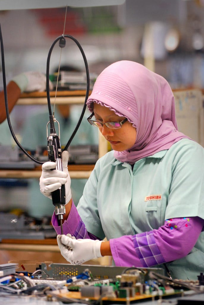 "female worker at electronics factory" by ILO in Asia and the Pacific is licensed under CC BY-NC-ND 2.0.