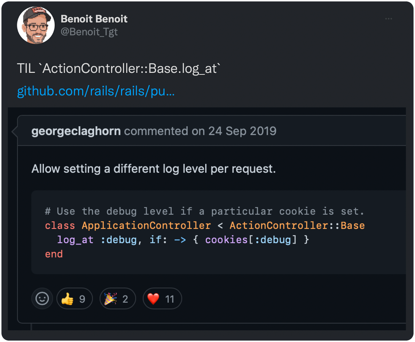 TIL `ActionController::Base.log_at`