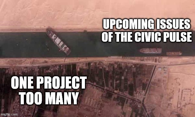 A meme of the EverGiven container ship blocking the Suez Canal