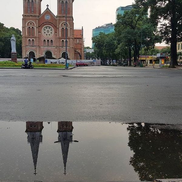 First rain of the year in Saigon, a prelude to rainy season.