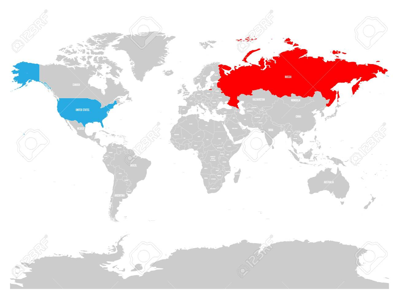 United States And Russia Highlighted On Political Map Of World. Vector  Illustration. Stock Photo, Picture And Royalty Free Image. Image 136901616.