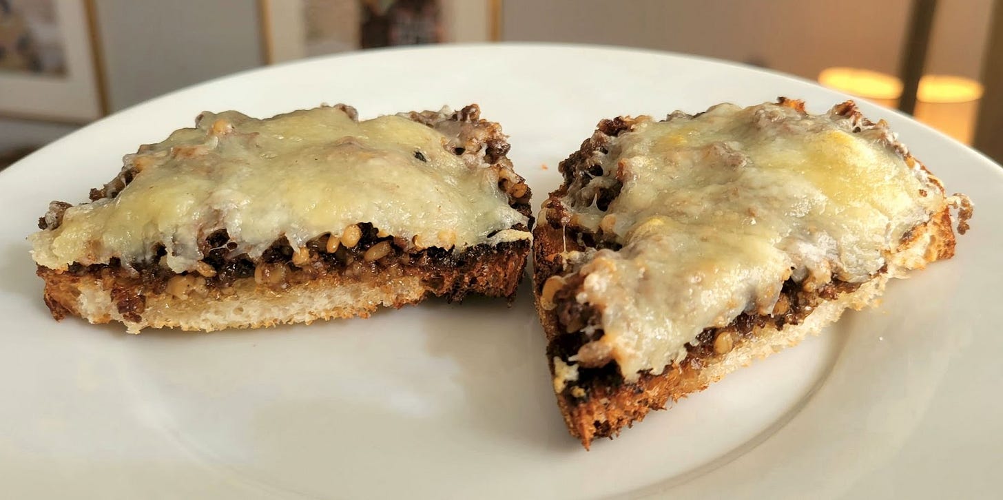 Haggis on toast with melted cheese