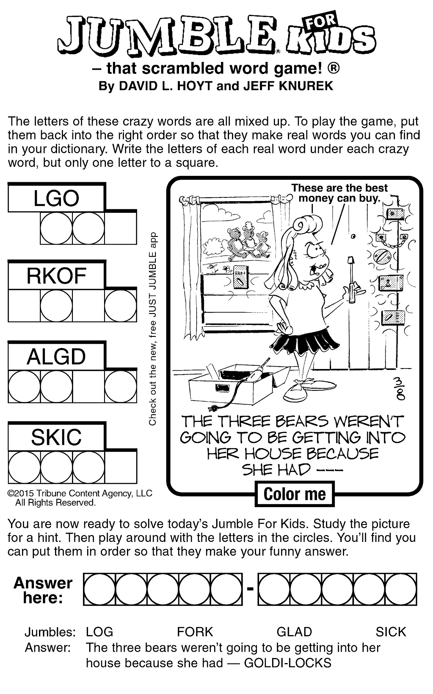 Sample of Jumble for Kids