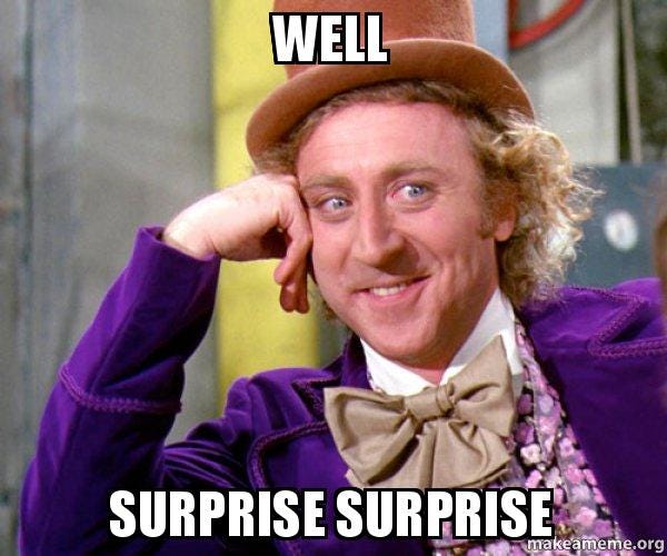 well surprise surprise - Willy Wonka Sarcasm Meme | Make a Meme