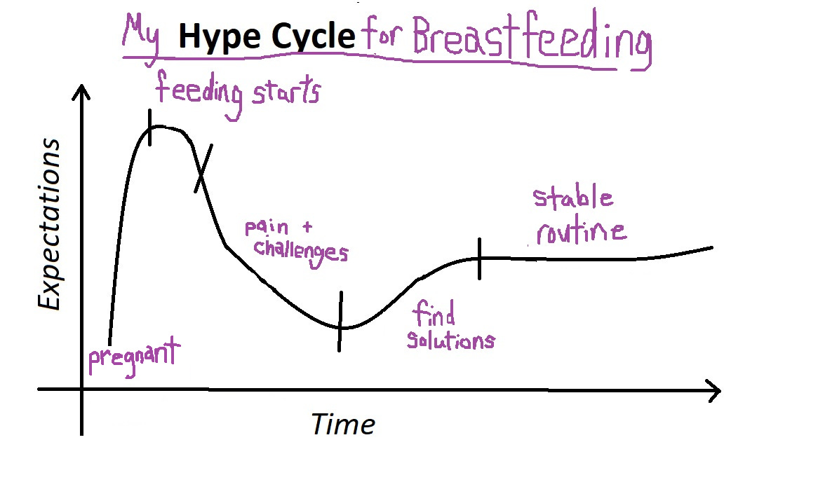 4th Mom Memos adaptation of a Gartner Hype Cycle, applied to breastfeeding