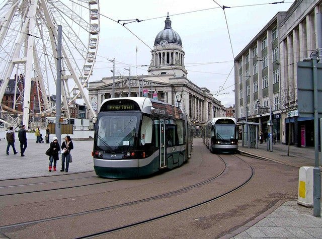 Two trams in Nottingham