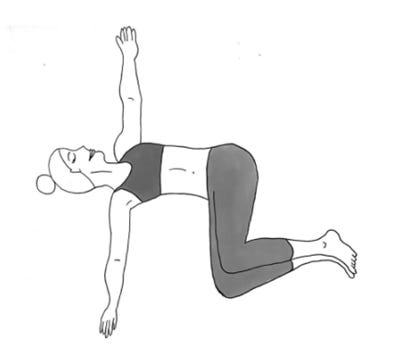 Lie on your back with the soles of your feet on the ground. Guide your legs to one side, with your heels stacked on top of each other. Reach your arms out wide and turn your head to the opposite side than your legs are on. Repeat on the other side.
