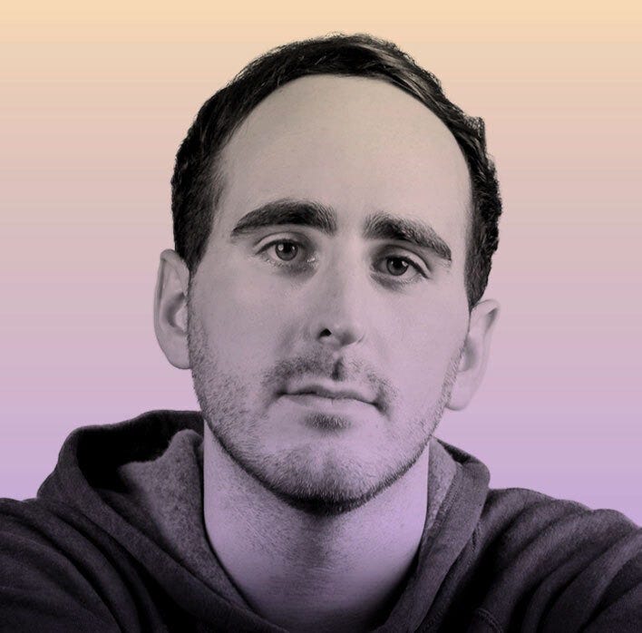 Portrait of Eli Weiss, Senior Director of Customer Experience & Retention at Jones Road Beauty, with a purple-pink gradient over it