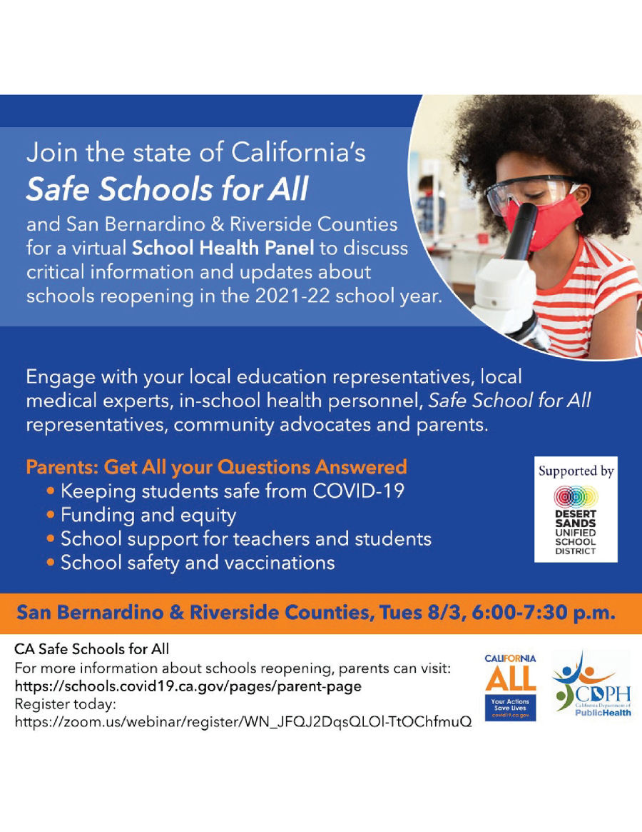 Image of a flyer titled Webinar & Info on Safe Schools for All