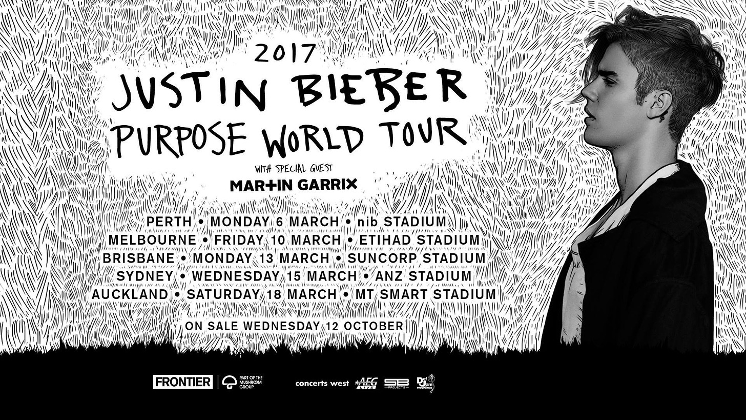 Justin Bieber: Purpose World Tour no Etihad Stadium (Melbourne) em 10 Mar  2017 | Last.fm
