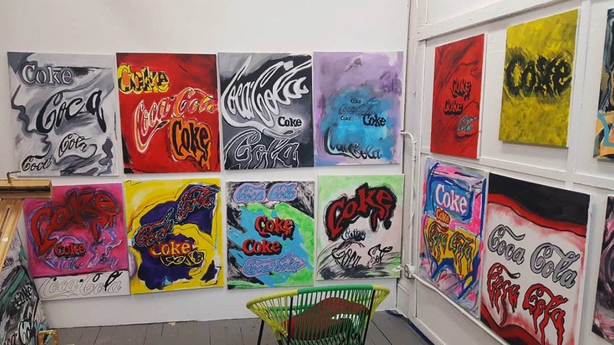 KT's Coke Series in her studio, photo by Rouchka Bourquelot