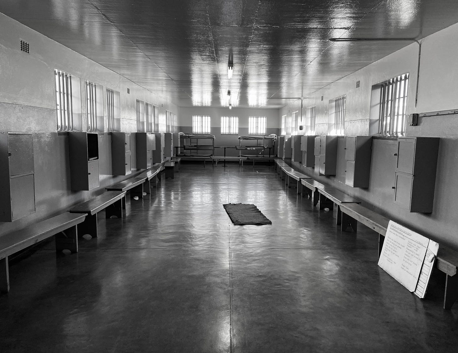 Robben Island Section D cell that held 60 prisoners at a time, including our guide, Sparks Mlilwana. Author photograph; July 4, 2022
