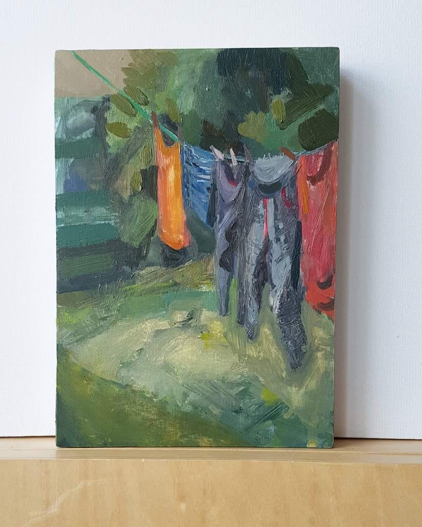 Washing Line 5x7 oil painting on panel by Julia Laing (c) 2021