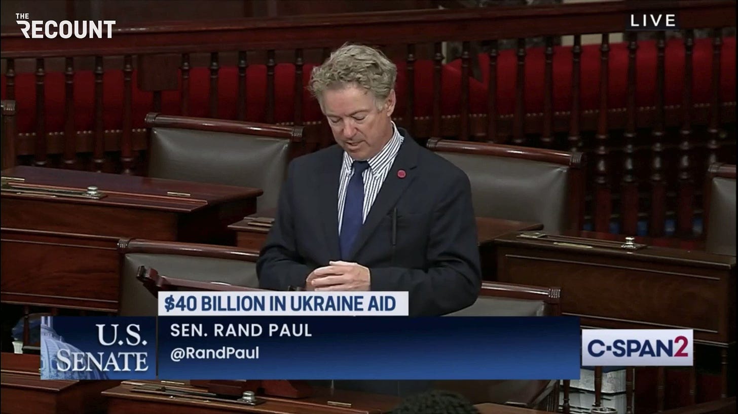 The Recount on Twitter: "Sen. Rand Paul (R-KY) calls $40 billion military  aid package to Ukraine “a gift” and blocks it from passing.  https://t.co/Lxfez8LApb" / Twitter
